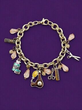 Vintage Hair Stylist Cosmetology Salon Charm Chain Bracelet